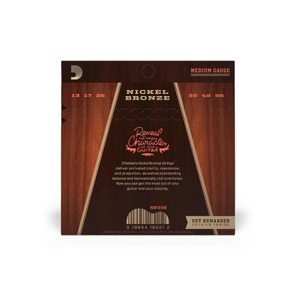 daddario acoustic guitar strings d'addario nb1356 nickel bronze medium acoustic guitar string set