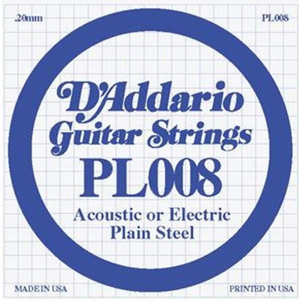 DAddario Acoustic Guitar Strings D'Addario PL008 Guitar Strings, Plain Steel .008 - Set of 3 Strings