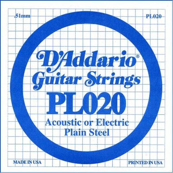 DAddario Acoustic Guitar Strings D'Addario PL020 Single Plain Steel .020 Guitar String Set Of 3