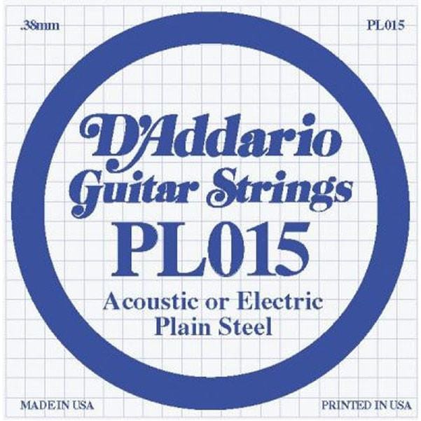 daddario acoustic guitar strings d'addario plain steel .015 pl015 guitar strings set of 3 strings