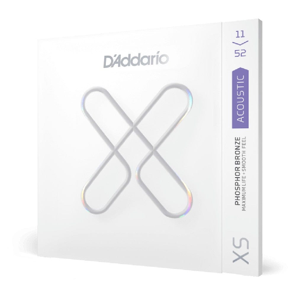 daddario acoustic guitar strings d'addario xs acoustic guitar coated strings phosphor bronze, custom light, 11-52