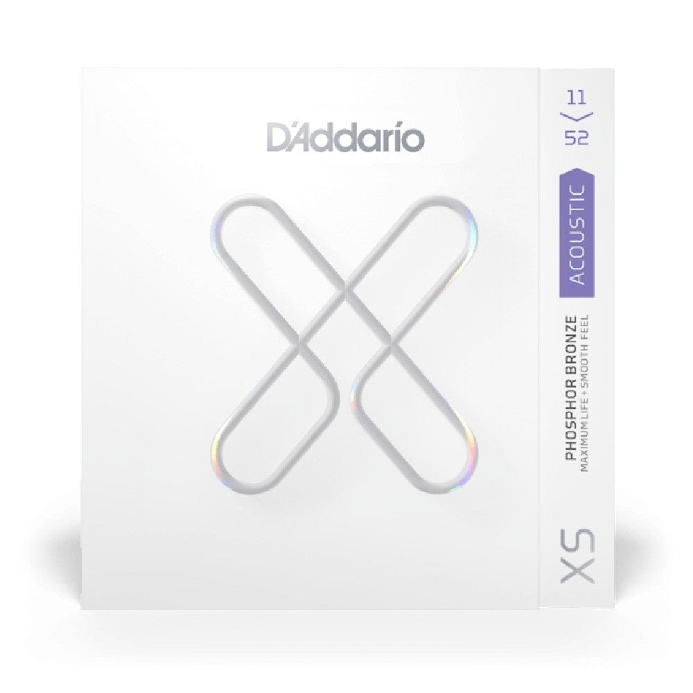 daddario acoustic guitar strings d'addario xs acoustic guitar coated strings phosphor bronze, custom light, 11-52