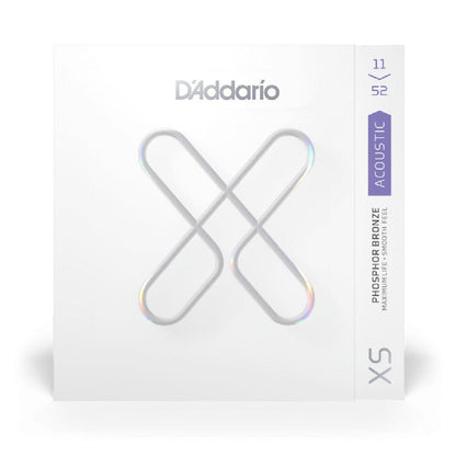 daddario acoustic guitar strings d'addario xs acoustic guitar coated strings phosphor bronze, custom light, 11-52