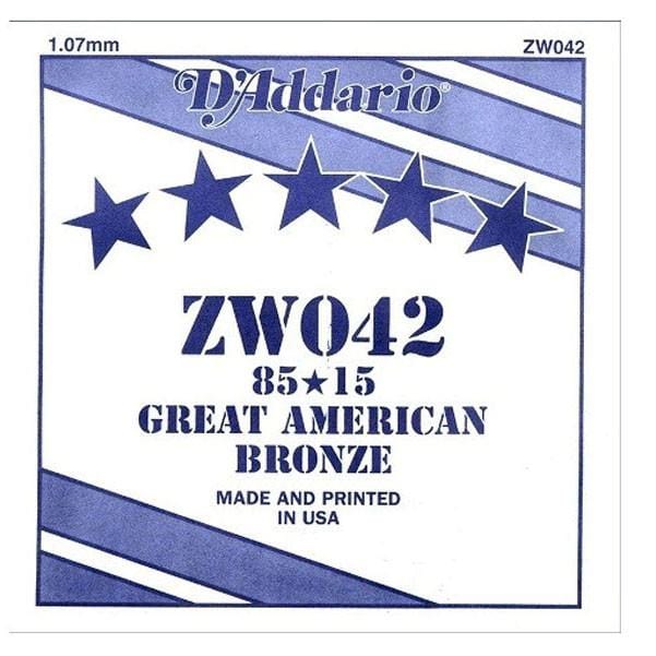 daddario acoustic guitar strings d'addario zw042 acoustic guitar strings single 85/15 bronze wound .042 set of 3