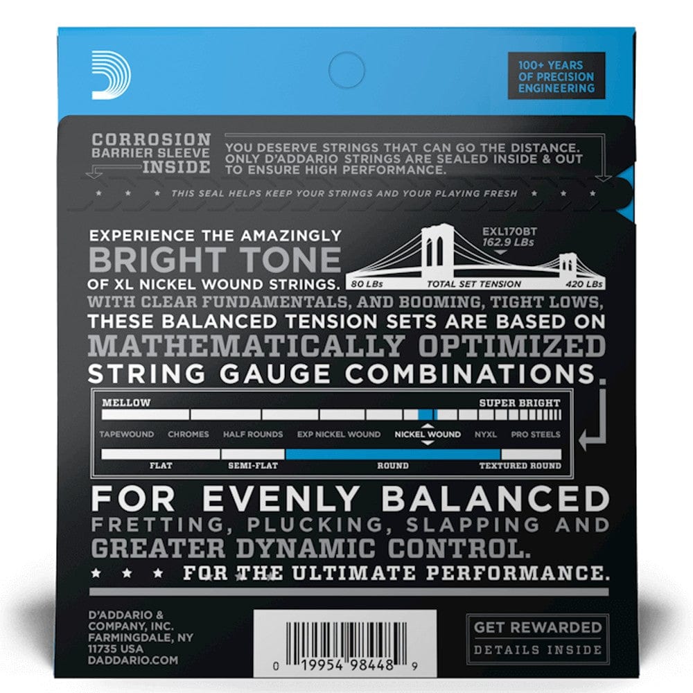 daddario bass guitar strings d'addario exl170bt bass guitar strings balanced tension nickel wound