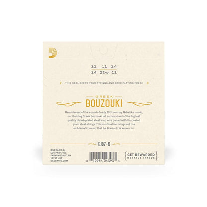 daddario bouzouki strings d'addario ej97-6 greek bouzouki 6 string set