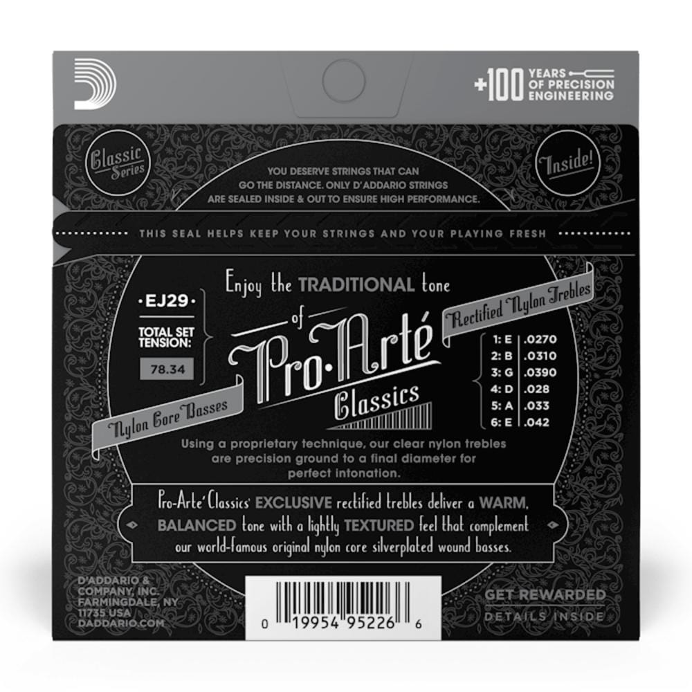 daddario classical guitar strings .027 - .042 d'addario ej29 rectified nylon moderate tension tie end classical guitar string set     