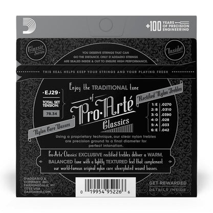 daddario classical guitar strings .027 - .042 d'addario ej29 rectified nylon moderate tension tie end classical guitar string set     