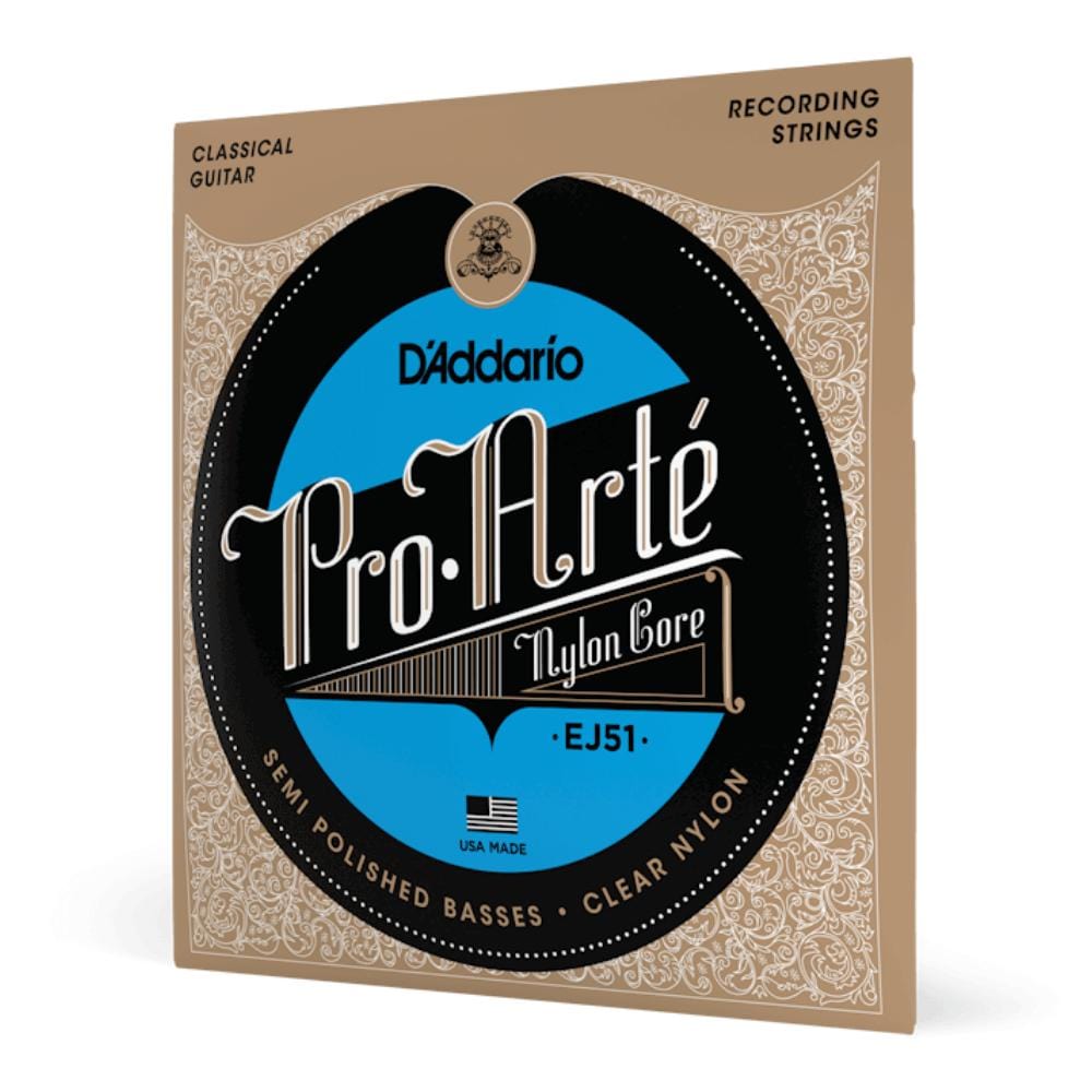 daddario classical guitar strings daddario pro-arté ej51 silver plated wrap nylon core classical guitar string set