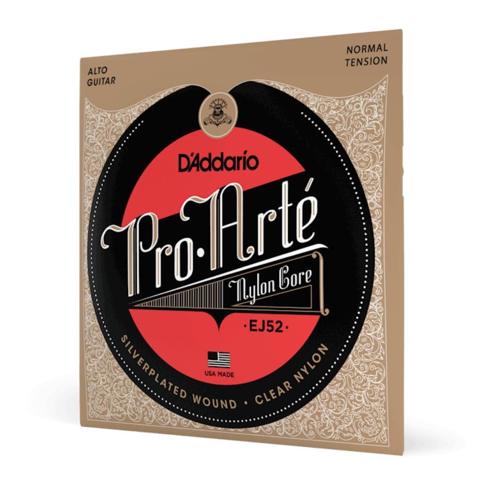 daddario classical guitar strings daddario pro-arté ej52 silver plated wrap nylon core alto classical guitar string set
