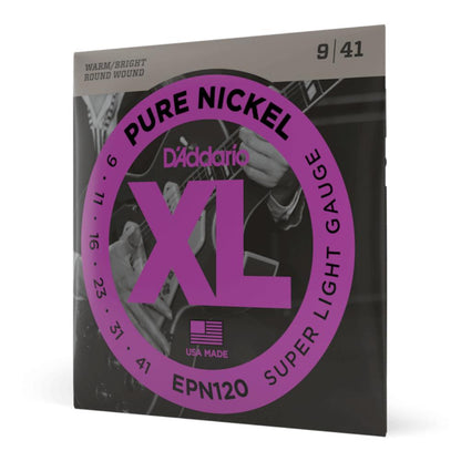 daddario electric guitar strings d'addario epn120 xl pure nickel wound super light electric guitar strings 09-41