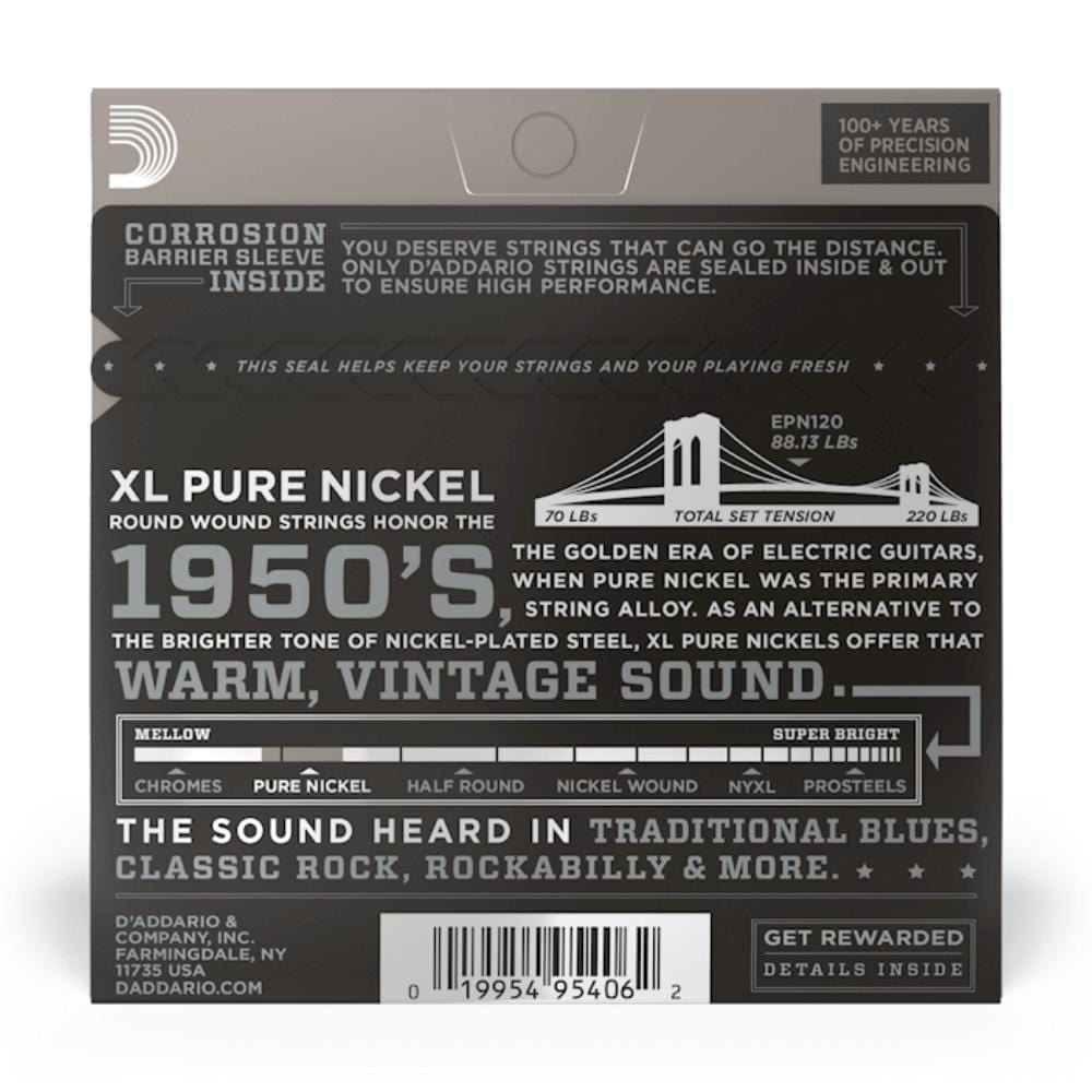daddario electric guitar strings d'addario epn120 xl pure nickel wound super light electric guitar strings 09-41