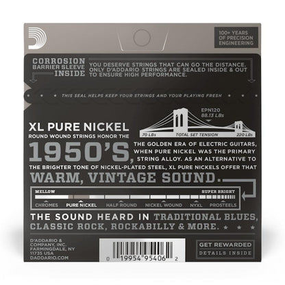 daddario electric guitar strings d'addario epn120 xl pure nickel wound super light electric guitar strings 09-41
