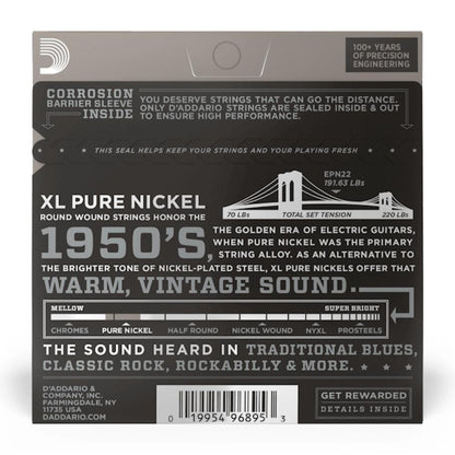 daddario electric guitar strings d'addario epn22 xl pure nickel wound jazz medium electric guitar strings 13-56