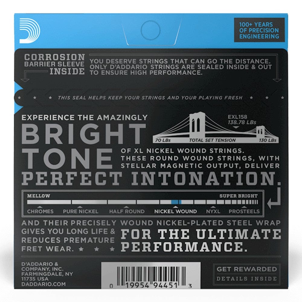 daddario electric guitar strings d'addario exl158 light baritone electric guitar strings