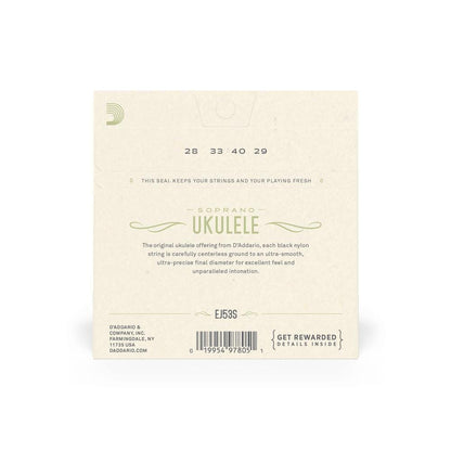 daddario ukulele strings d'addario ej53s soprano ukulele string set