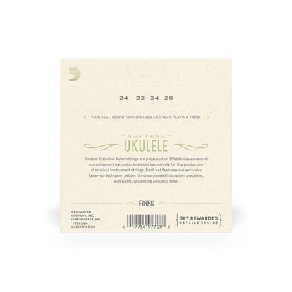 daddario ukulele strings d'addario ej65s soprano ukulele string set