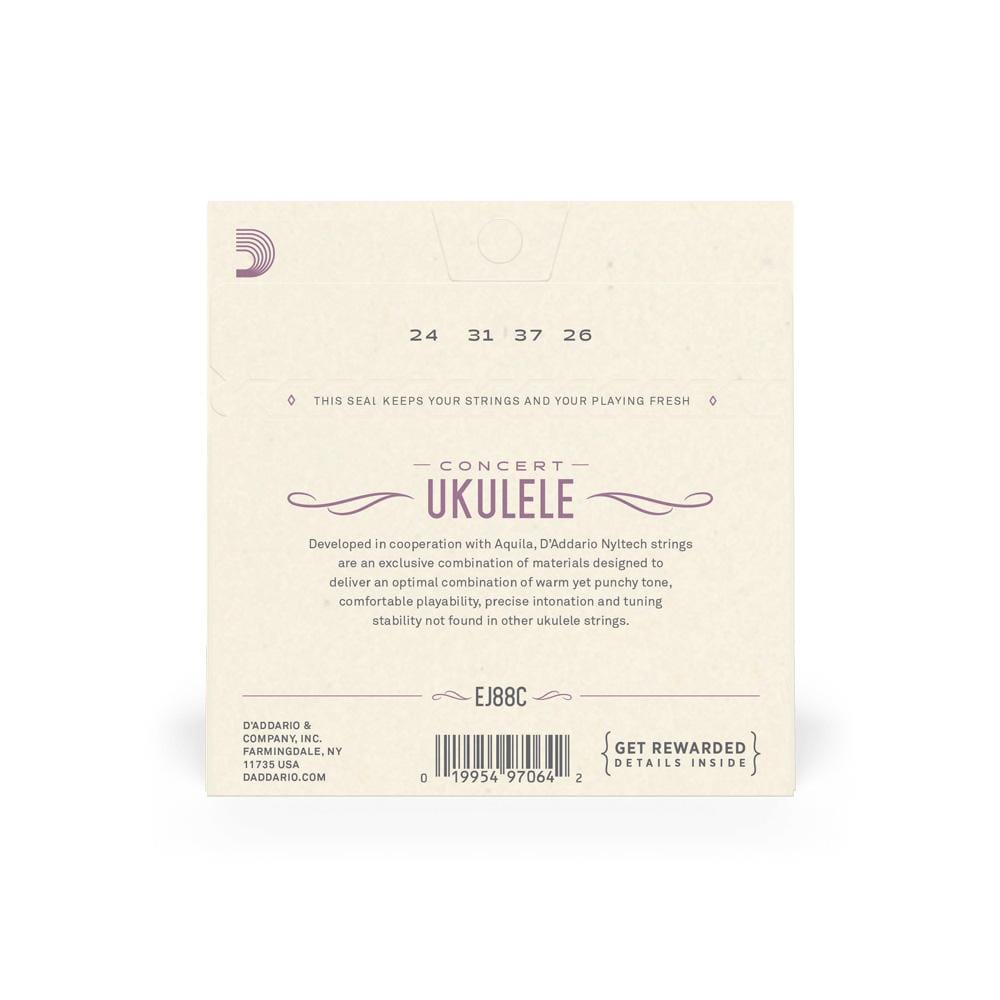 daddario ukulele strings d'addario ej88c concert ukulele string set
