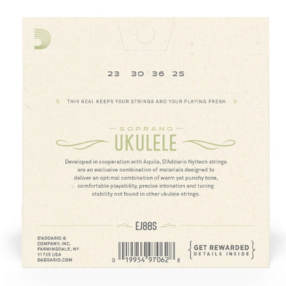 daddario ukulele strings d'addario ej88s nyltech soprano ukulele strings