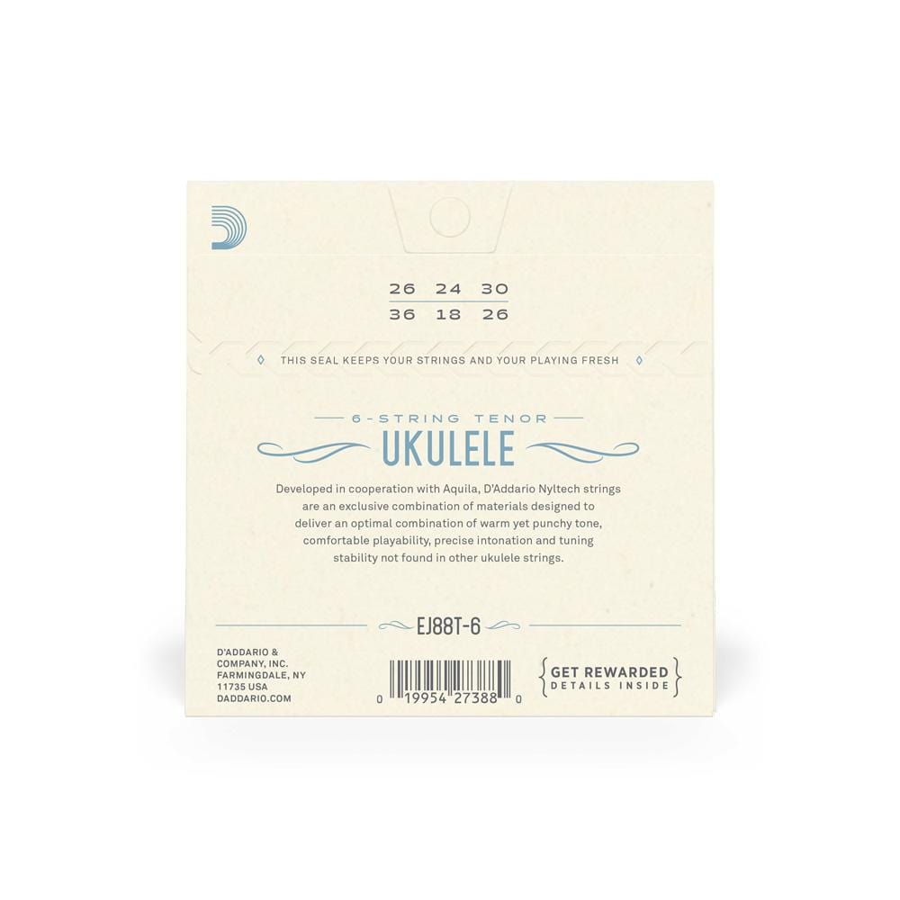 daddario ukulele strings d'addario ej88t 6 tenor 6 string ukulele string set