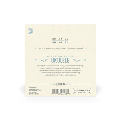 daddario ukulele strings d'addario ej88t 6 tenor 6 string ukulele string set