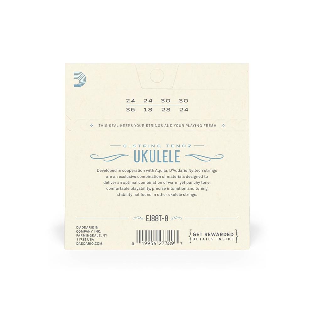 daddario ukulele strings d'addario ej88t 8 tenor 8 string ukulele string set