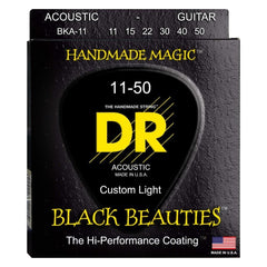 DR Acoustic Guitar Strings 11-50- Custom Light DR Strings Black Beauties Black Colored Acoustic Guitar Strings