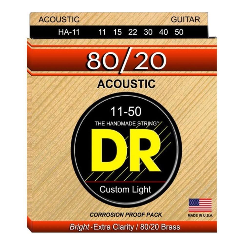 DR Acoustic Guitar Strings DR Strings HA-11 80/20 Acoustic Guitar Strings- Custom Light 11-50