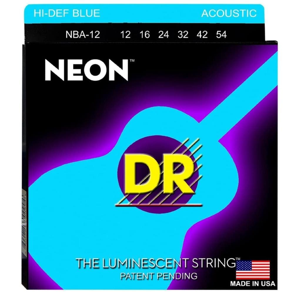 DR Acoustic Guitar Strings DR Strings NBA-12 Neon Blue Coated Phosphor Bronze Light Acoustic Guitar String Set