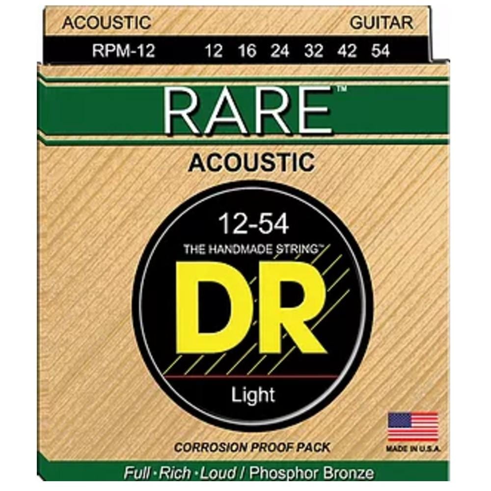 dr acoustic guitar strings dr strings rpm-12 rare phosphor bronze acoustic guitar strings- light 12-54