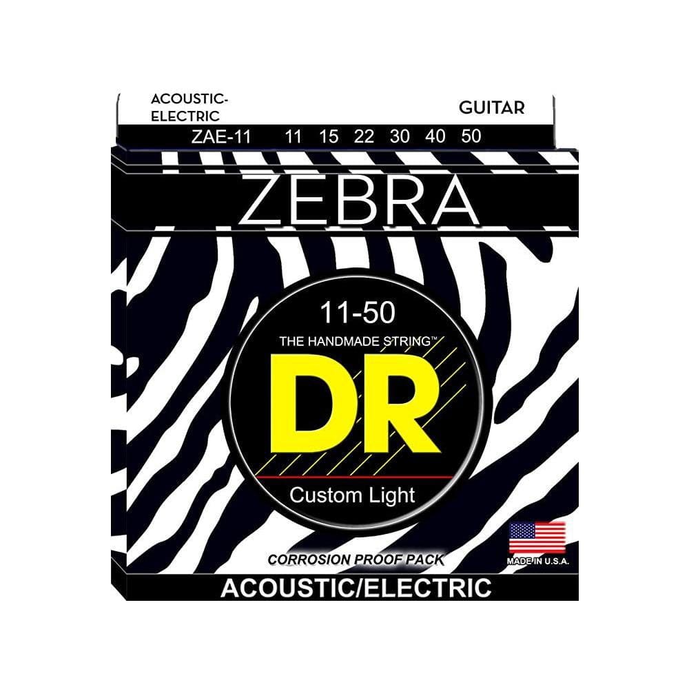 DR Acoustic Guitar Strings DR Strings ZAE-11 Zebra Custom Light Electro Acoustic Strings - 11 - 50