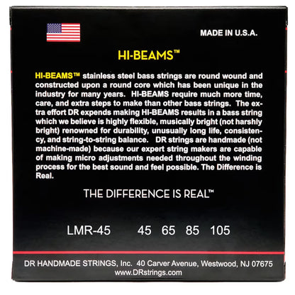 DR Bass Guitar Strings DR LMR-45 Hi-Beam Stainless Steel X-Long Medium Bass Guitar Strings Set - .045-.105