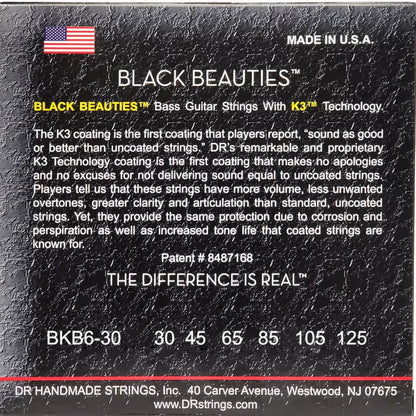 DR Bass Guitar Strings DR String BKB6-30 Black Beauties Medium Bass Guitar 6 Strings Set - .030-.125