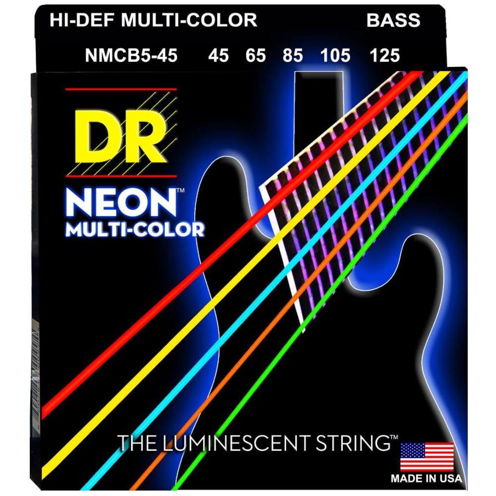 dr bass guitar strings dr string nmcb5-45 hi-def neon multi-color coated 5 string medium bass guitar strings set