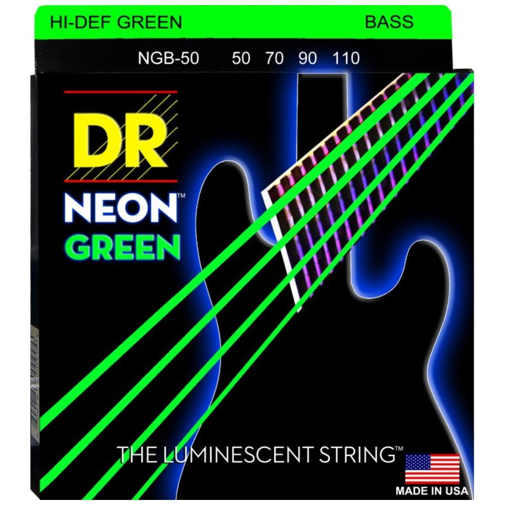 dr bass guitar strings dr strings ngb50 hi def neon green coated heavy bass string set - light 50-110