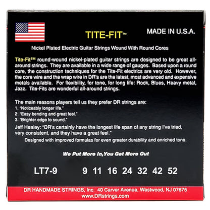 DR Electric Guitar Strings DR String LT7-9 Tite-Fit Light Electric Guitar 7 Strings Set - .009-.052