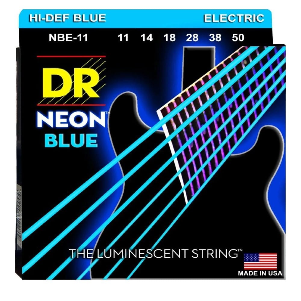 dr electric guitar strings dr string nbe11 hi def neon blue colored electric guitar strings - heavy 11-50