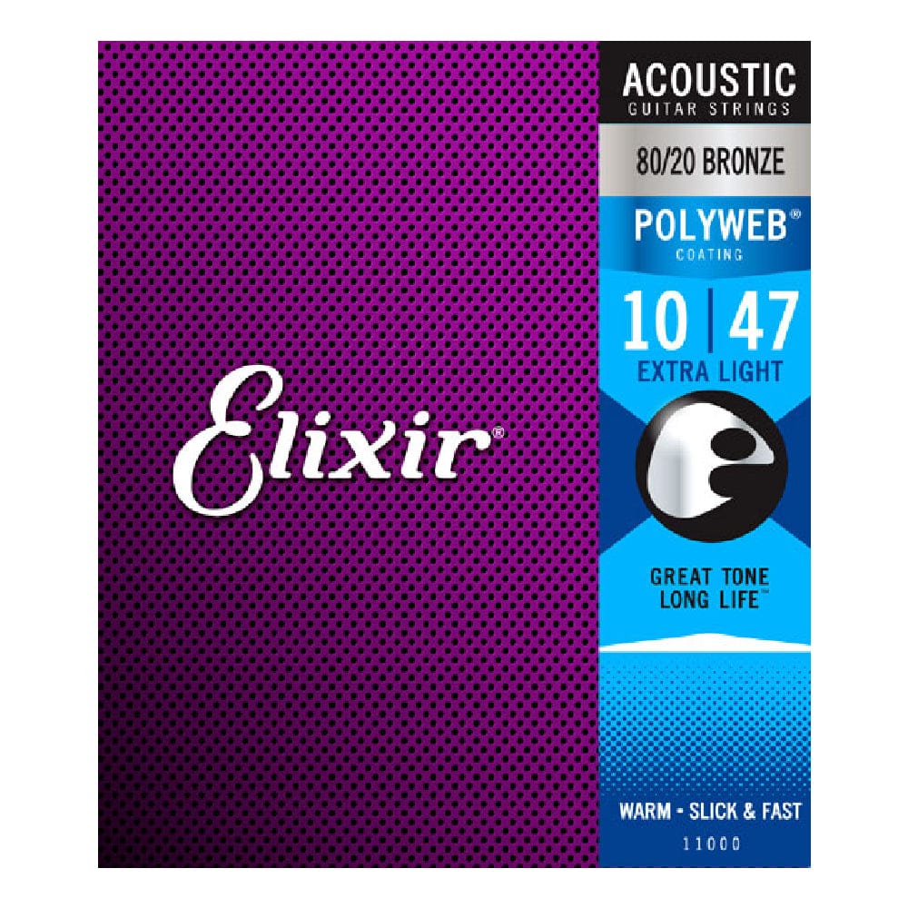 elixir acoustic guitar strings elixir 11000 polyweb coated 80/20 bronze extra light acoustic guitar string set - 10-47