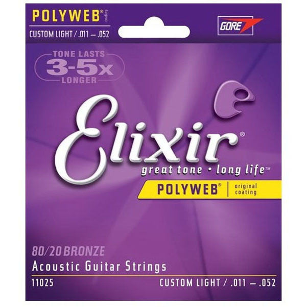 elixir acoustic guitar strings elixir 11025 polyweb acoustic guitar strings - custom light