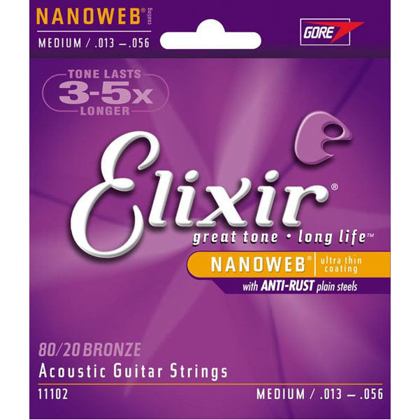 Elixir Acoustic Guitar Strings Elixir 11102 Nanoweb Medium .013 - .056 Acoustic Guitar Strings