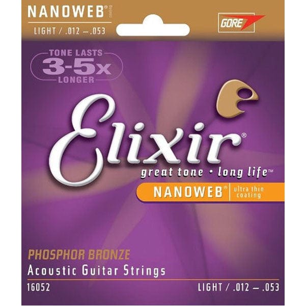 Elixir Acoustic Guitar Strings Elixir 16052 Nanoweb Phosphor Bronze Acoustic Strings Light .012- .053