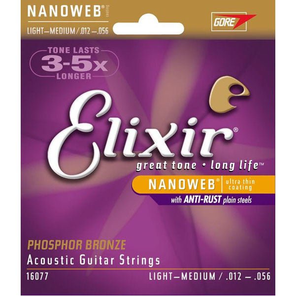 Elixir Acoustic Guitar Strings Elixir 16077 Nanoweb Phosphor Bronze Acoustic Strings Light-Medium