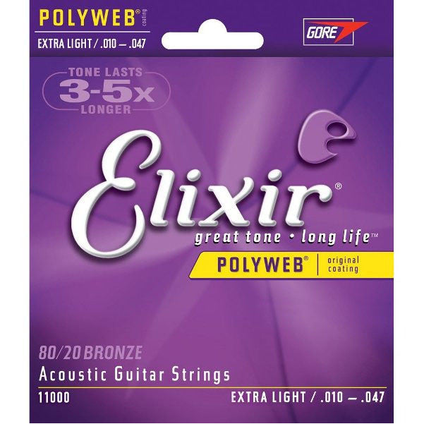 elixir acoustic guitar strings elixir polyweb acoustic guitar string, extra light .010 - .047