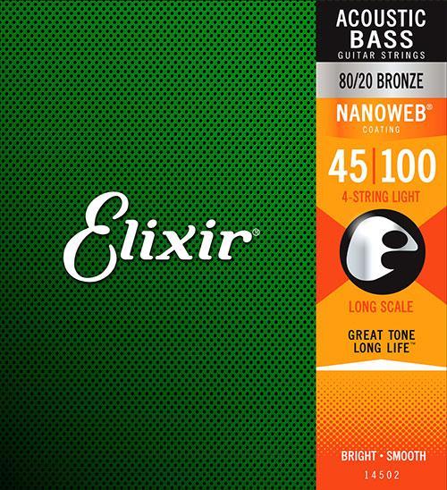 elixir bass guitar strings elixir 14502 nanoweb 80/20 bronze acoustic bass guitar strings long scale 5-string light - 45-100