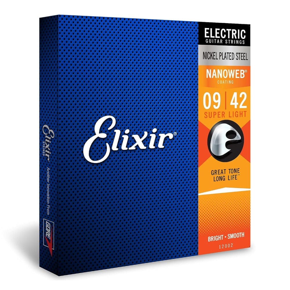 elixir electric guitar strings elixir 12002 nanoweb electric guitar strings, super light 0.09 - 0.42