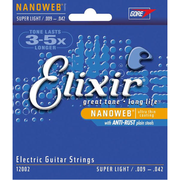 elixir electric guitar strings elixir nanoweb super light .009 - .042 electric guitar strings