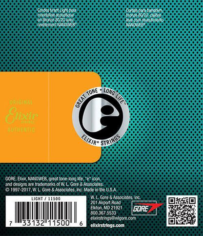 elixir mandolin strings elixir 11500 mandolin 80/20 bronze nanoweb coating mandolin strings light - 10-34