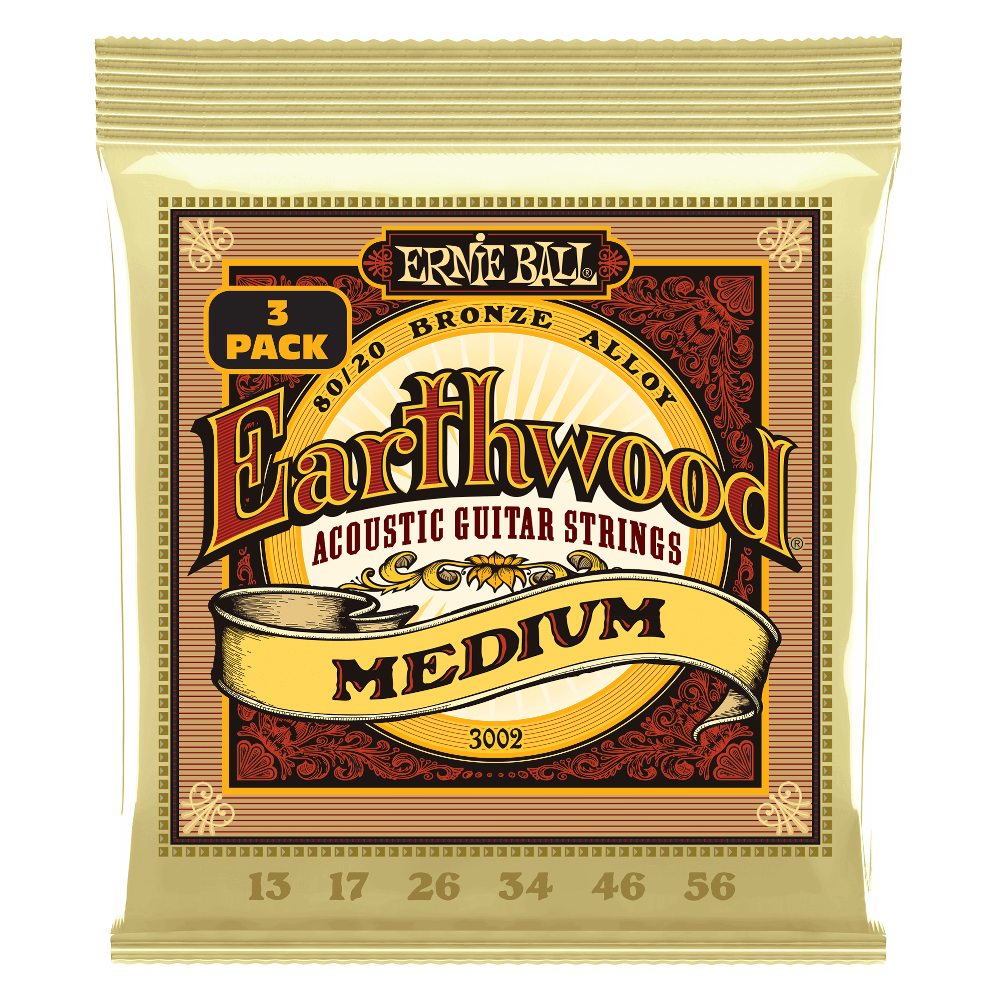 Ernie Ball Acoustic Guitar Strings 13-56 Gauge Ernie Ball Medium Earthwood 80/20 Bronze Acoustic Guitar Strings