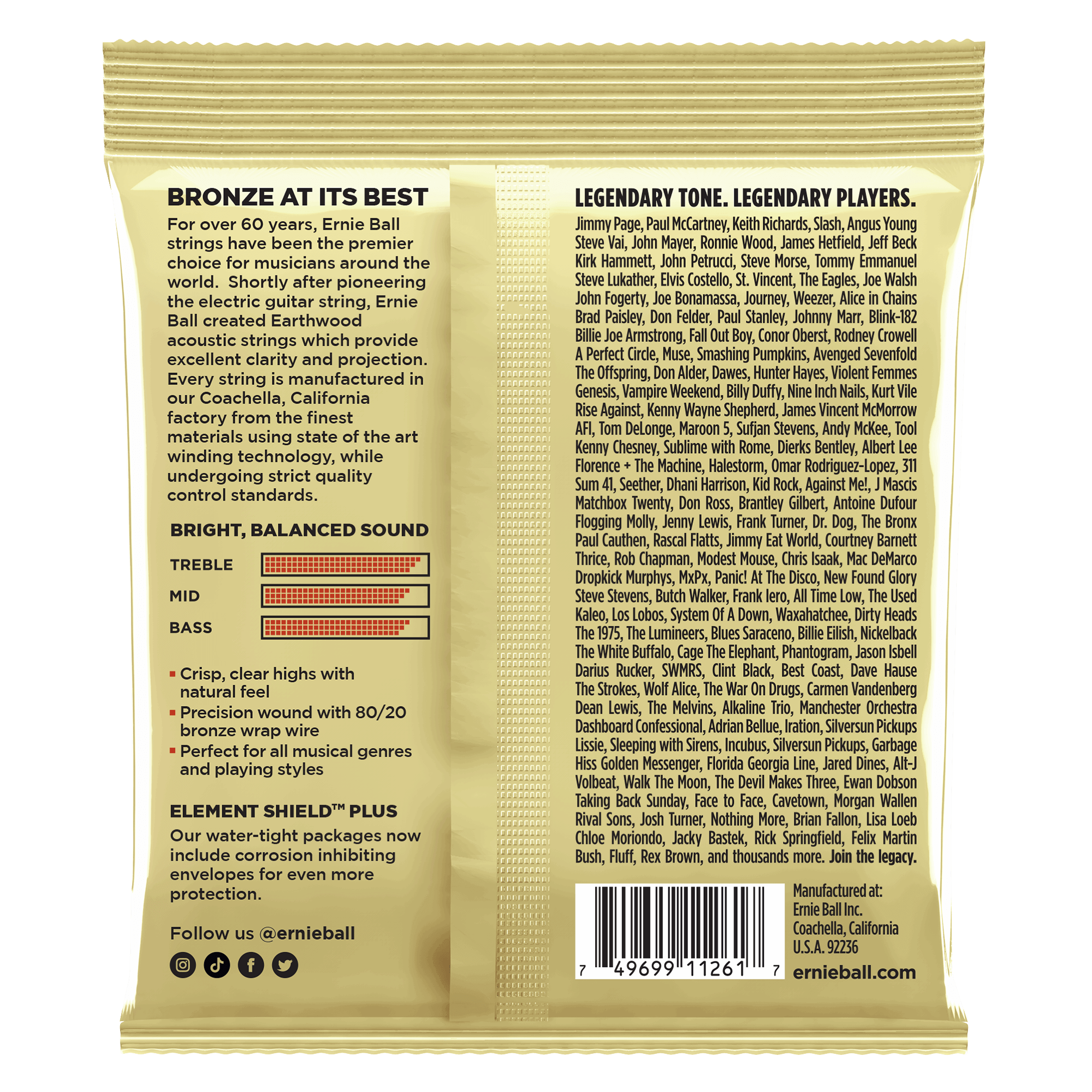 Ernie Ball Acoustic Guitar Strings 13-56 Gauge Ernie Ball Medium Earthwood 80/20 Bronze Acoustic Guitar Strings
