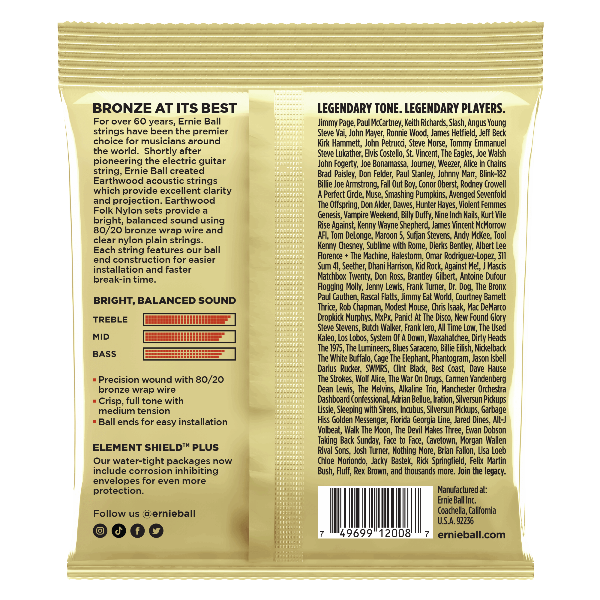 Ernie Ball Acoustic Guitar Strings Ernie Ball 2008 Rock and Blues Earthwood Bronze Acoustic String, 80/20